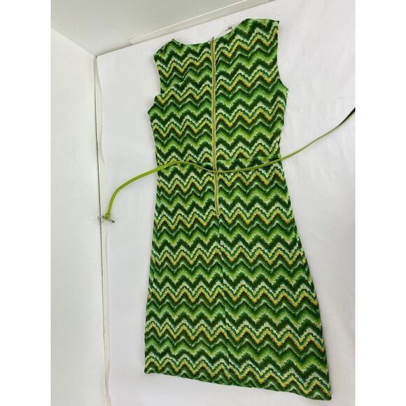 Chartreuse Y2K Donna Rae New York Dress Green Stripe Retro Belted Small Twee - Picture 3 of 11
